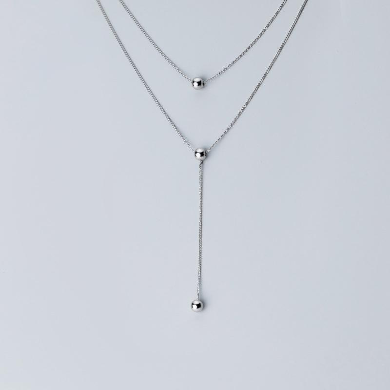 925 Sterling Silver Double Layer Chain Beads Necklaces for Women Jewelry серебряный