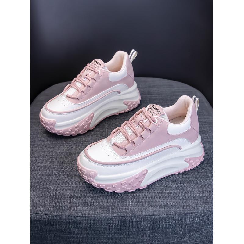 

8 см маленькие фиолетовые кожаные внутренние туфли для увеличения роста женские туфли на платформе 2025 новые весенние, летние и осенние супер огненные маленькие белые туфли для женщин 35 розовый