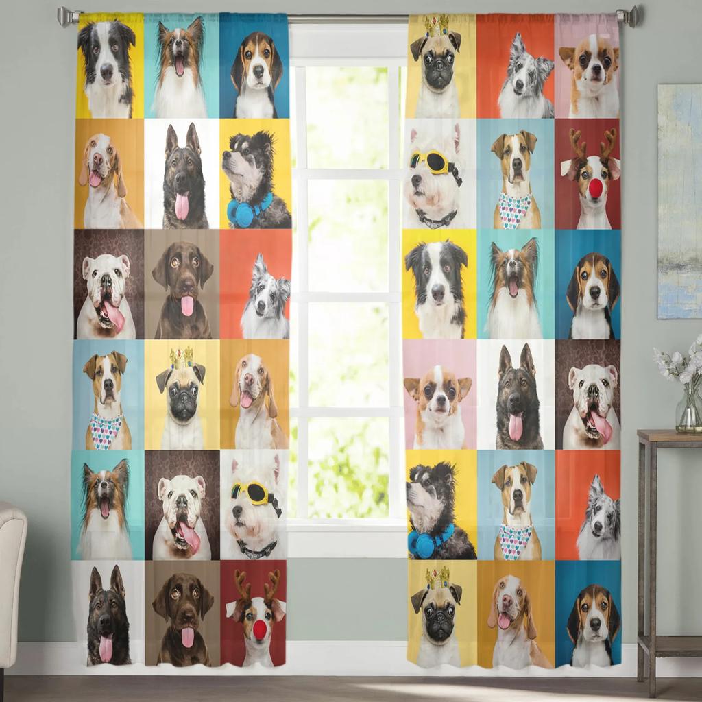 Bulldogge Collie Tier Haustier Hund Chiffon durchsichtige Vorhänge für Wohnzimmer Schlafzimmer Heimdekoration Fenster Voile Tüll Vorhang Vorhänge