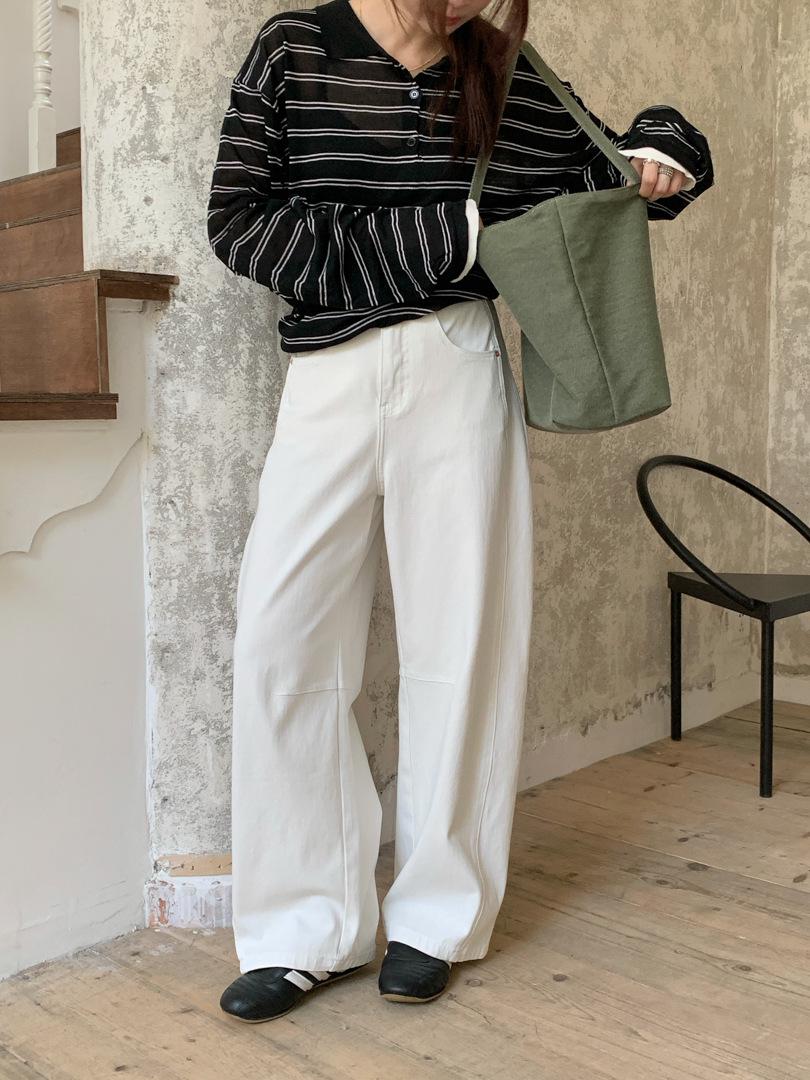 GAGD Women s Wide-Leg White Jeans - Relaxed High-End Spring Style Straight Banana Pants (Size 26) XL