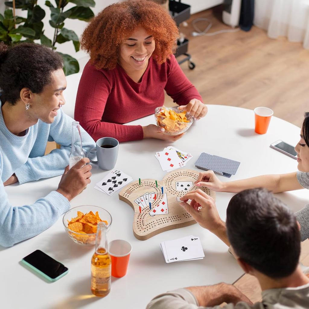 Wooden 3-Track Cribbage Board Game - Classic Board for 3 Players with Plastic Pegs - Ideal Family Game for Kids and Adults