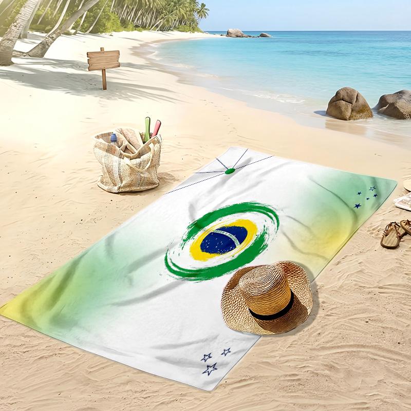 Brasilien Fußball Druck Strandtuch Schnelltrocknend Super Saugfähig Weiches Badetuch zum Schwimmen Strand Reisen Fan Souvenir Geschenk