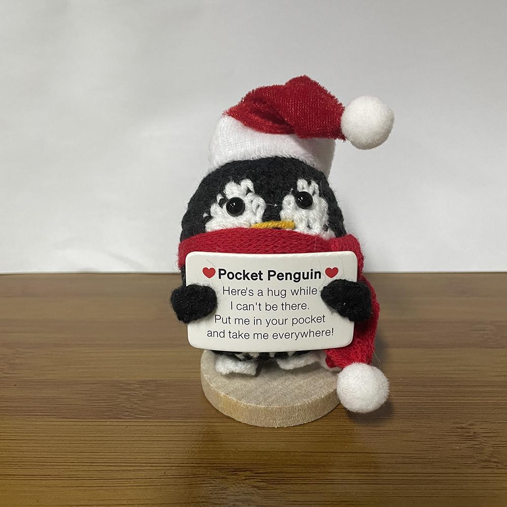Handmade Knitted Positive Energy Penguin Dolls Ornament Fashion Christmas Hat Penguin Doll With Card Room Home Decoration Gifts