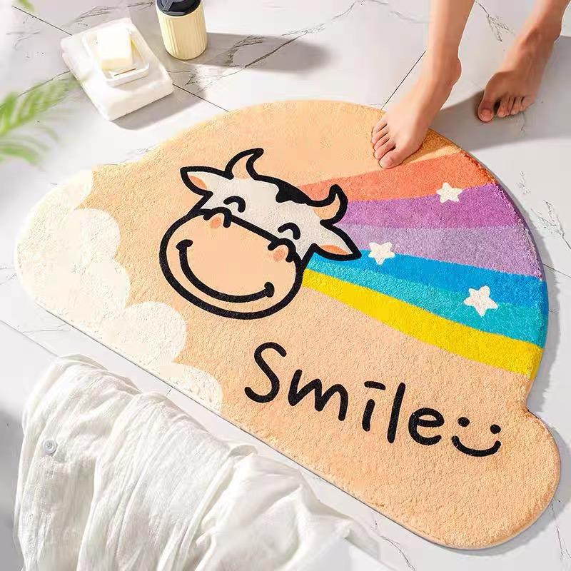 Rainbow Semi-Circular Imitation Cashmere Floor Mat Bathroom Door Suction Door Mat Toilet Cute Soft Non-Slip Foot Mat