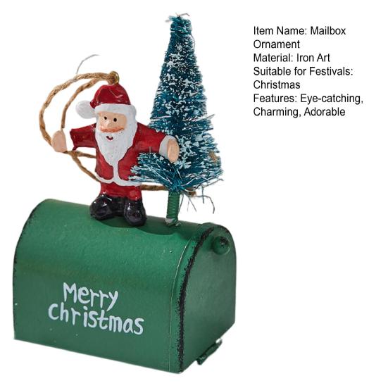 Christmas Mailbox Ornament Metal Mailbox Hanging Decoration with 3D Snowman Santa Elk Tree Figurine Iron Art Letter Box for Tree Home Decor
