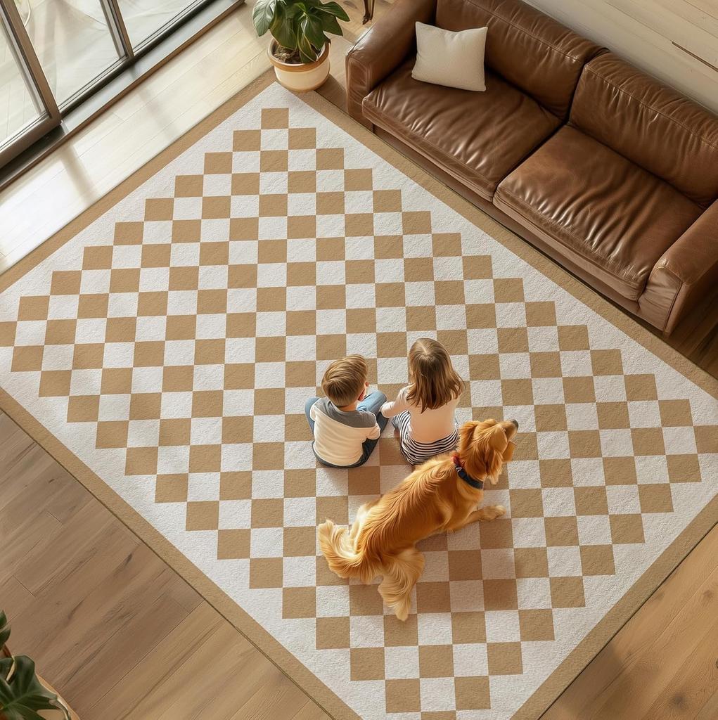 Carpet for Living Room Non-slip Machine Washable Foldable Floor Mat Green Plaid Minimalist Rug Large Size Home Decoration Mats