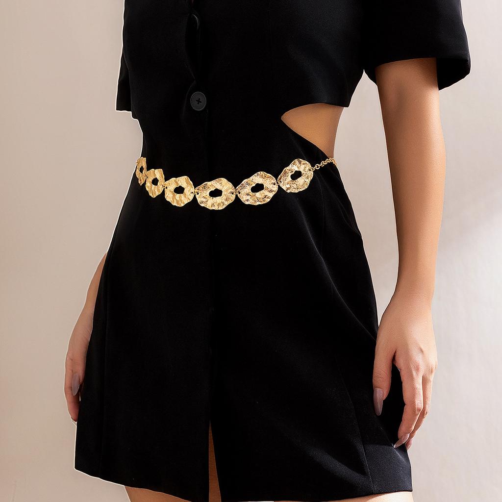 Women's retro waist chain bodychain metal irregular design disc body chain jewelry