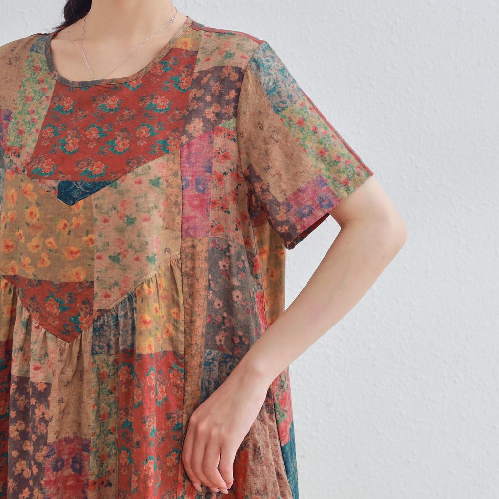 DIMANAF 2025 Women Plus Size Summer Dress Casual Floral Dress Basic Vintage Loose Long Dress Maxi