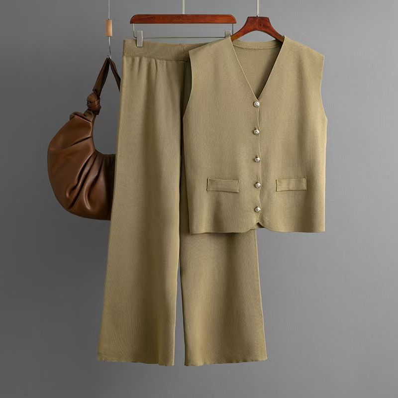 

Fashion Wind Fashion Elegant V Neck Sleeveless Knit Vest Pants Suit Knitted Vest and Pants Deep card One size