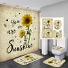 Set 4pcs Doormat Shower Curtain with Non-Slip Rugs Toilet Seat Cover Bath Carpet Durable Waterproof Bathroom Home Entrance Decor