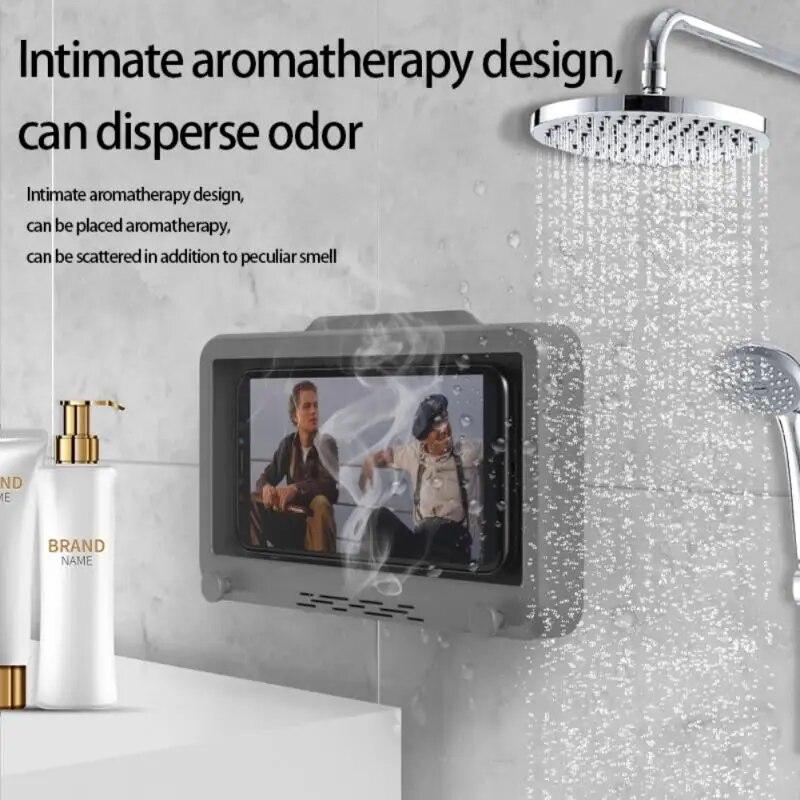 Veggmontert berøringsskjerm Mobiltelefonholder Baderom forseglet beskyttelsesdeksel Oppbevaring Vanntett oppbevaringsboks for bad