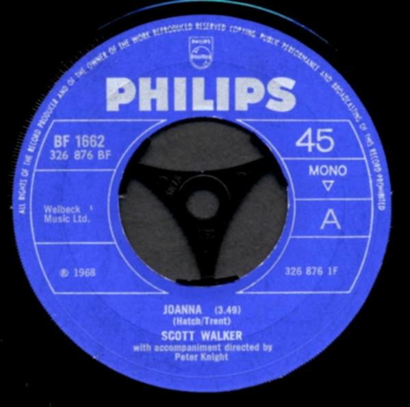 

7-дюймовая пластинка СКОТТ УОКЕР - Джоанна BF1662 Philips 1968 UK Поп Б/У