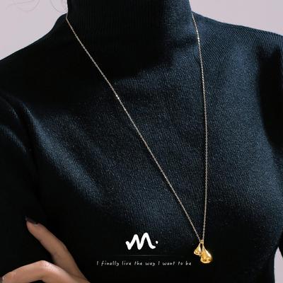 Elegante Collana con Ciondolo a Goccia Placcata Oro Stile Europeo e Americano - Versatile Catena per Maglione in Acciaio Inossidabile Gioielli per Donna