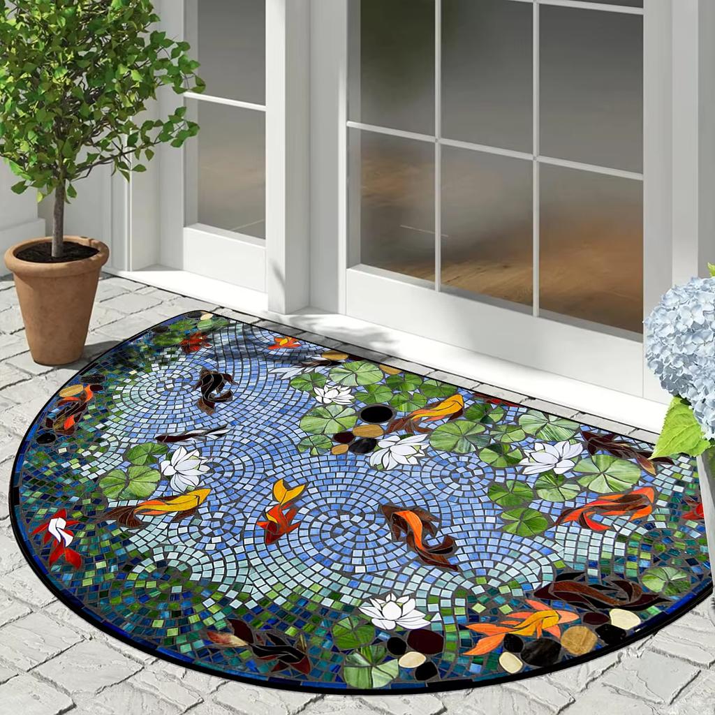 Entrance Door Mat Dust Sand Proof Floor Mats Outdoor Patio Doormat Plant Flower Home Decoration Rug Semi-Circular Carpet