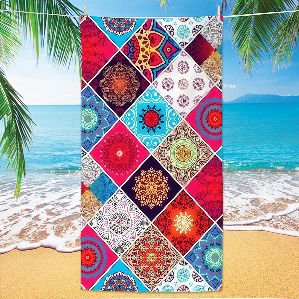 Purple Mandala Beach Towel Sand Free Quick Dry Microfiber Bath Towel Bohemian Floral Large Towels for Summer Vacation Seaside