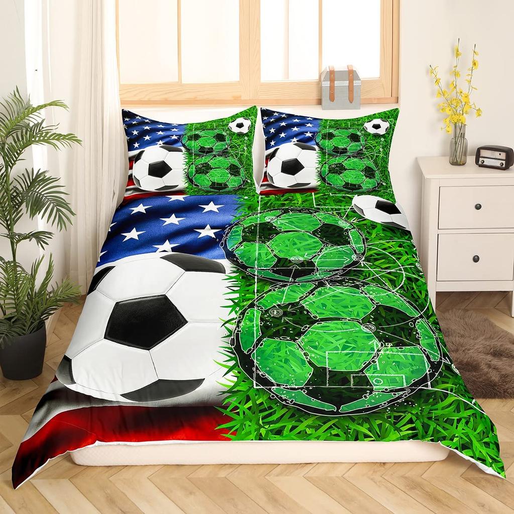 Football Duvet Cover Set Hand Drawn Sketch Soccer Flag Network Team Sports Bedding Set For Boys Teens Men Twin Comforter Cover