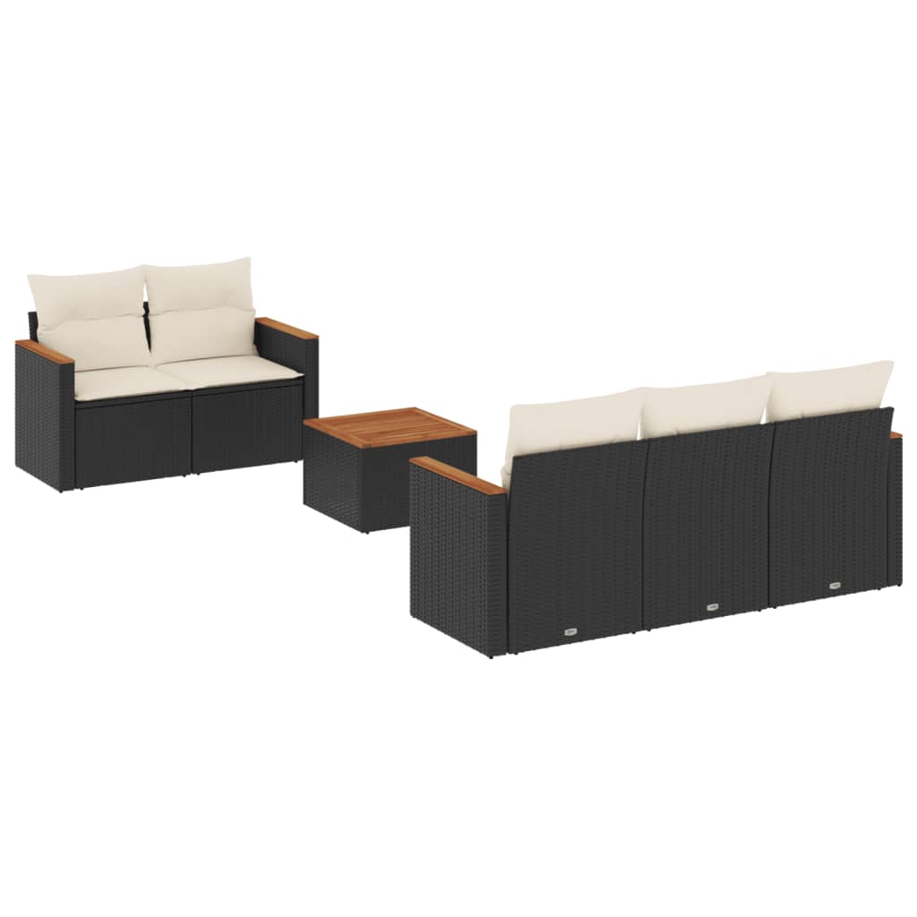 Vidaxl 6-Cz. Gartenmöbel-Set mit Kissen, Schwarzer Polyrattan
