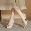 New Pointed High Heels Large Size Plus Wide Women's Shoes Pearl Square Buckle Single Shoes Wedding Shoes
