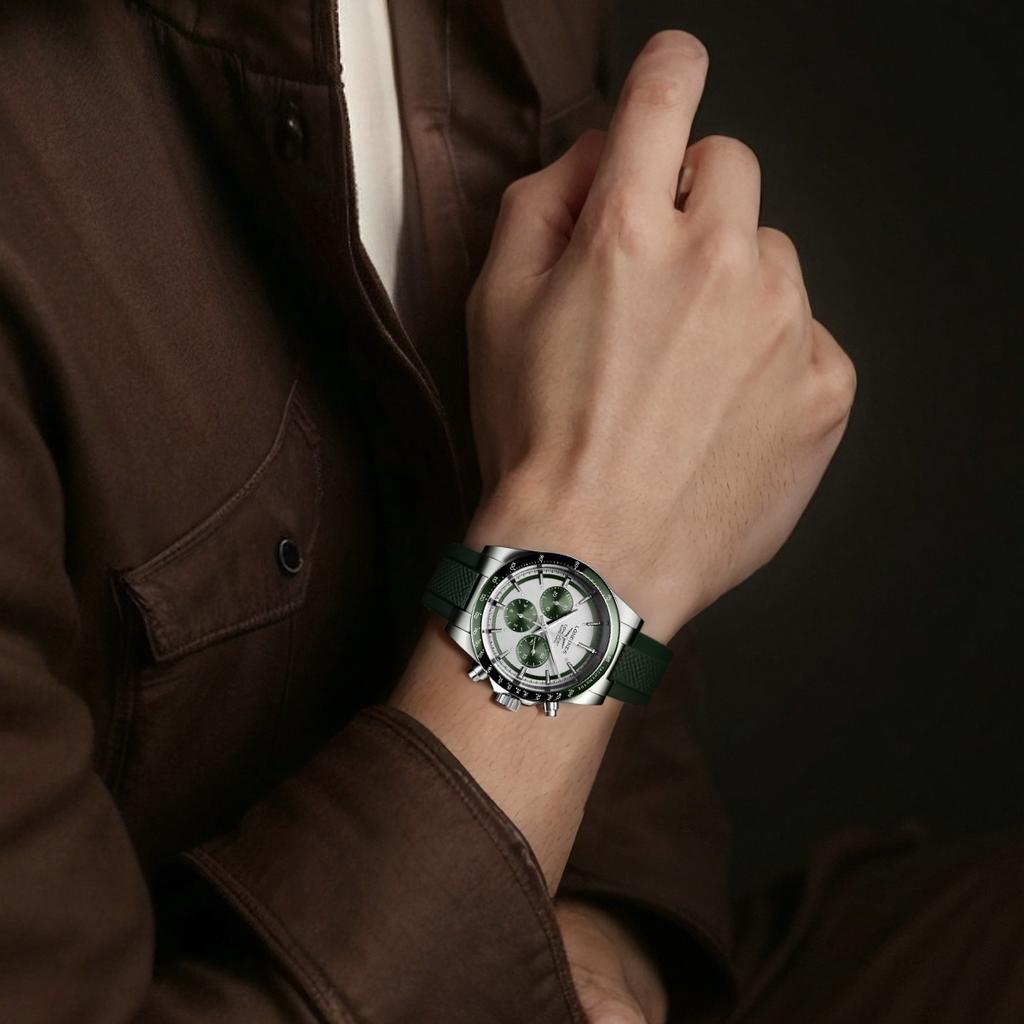 Longines Concas Serie Automatik-Mechanikwerk Wasserdicht 100 Meter Herrenuhr 42mm grünes Zifferblatt Edelstahlgehäuse Kautschukarmband L3.835.4.02.9