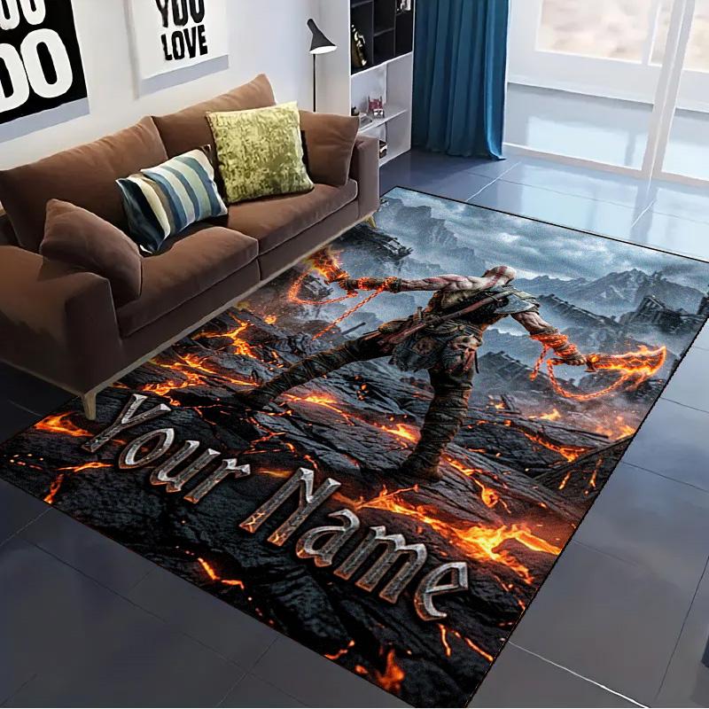 Name Custom Kratos God of War Carpet Rug for Living Room Bedroom Home Sofa Decoration,Kids play Non-slip Floor Mat
