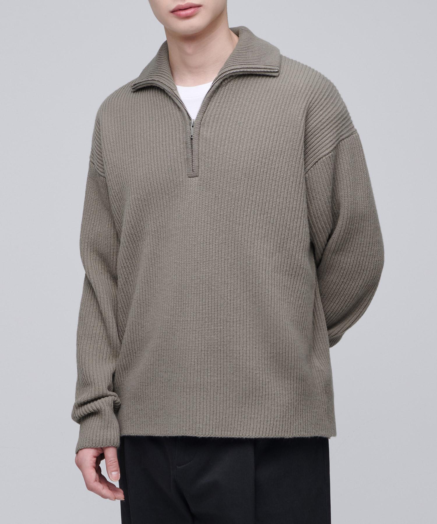 Musinsa Standard Relaxed Ribbed Half Zip-Up Knit [Dusty Beige] Dusty Beige/2Xl