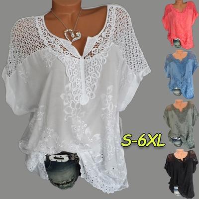 Женская летняя свободная блузка с кружевными рукавами
