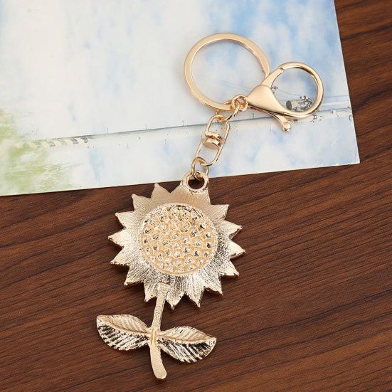 Sparkling Rhinestone Sunflower Keychain Women Girls Car Key Ring Holder Backpack Pendant Purse Bag Charm Decoration Accessories