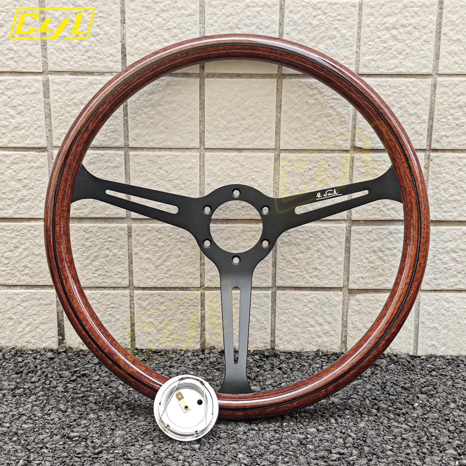 JDM 15inch Wood Style Steering Wheel Universal Vintage Retro Car Sports Steering Wheel Black spoke