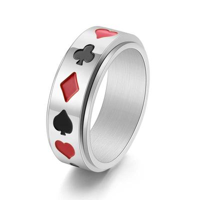 Men's Rotating Poker Spinner Ring Titanium Steel Adjustable Band with Poker Suits Lucky Charm Jewelry Gift for Men