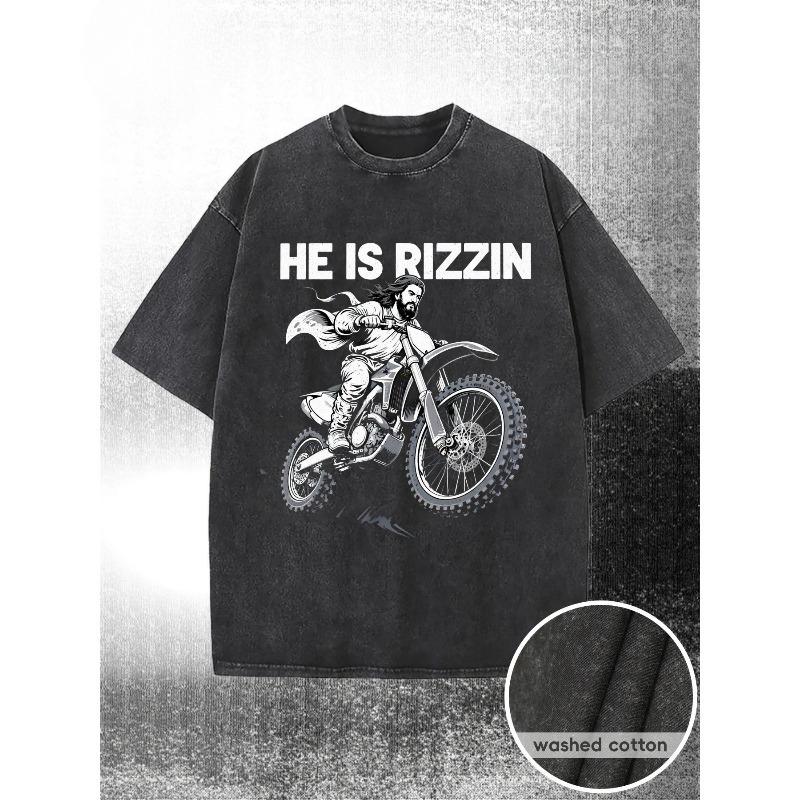 

Европейские размеры Мужская футболка. Эта футболка украшена динамичным изображением человека, едущего на кроссовом мотоцикле в эффектной позе, идеально подходит для лета S чёрный