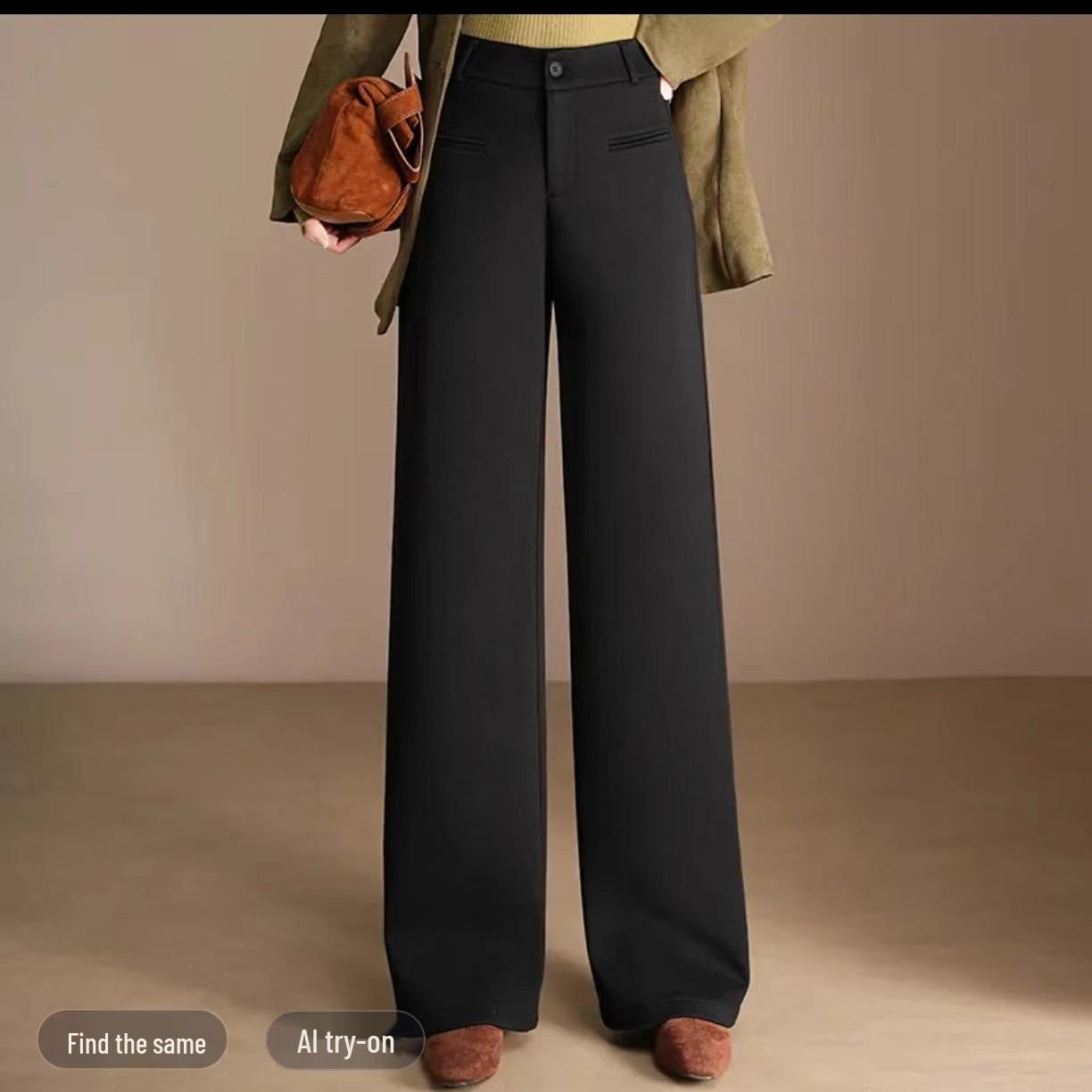 

859B Winter Slimming Woolen Wide-Leg Elastic Waist High-Waist Pants 3XL (67-72 kg)