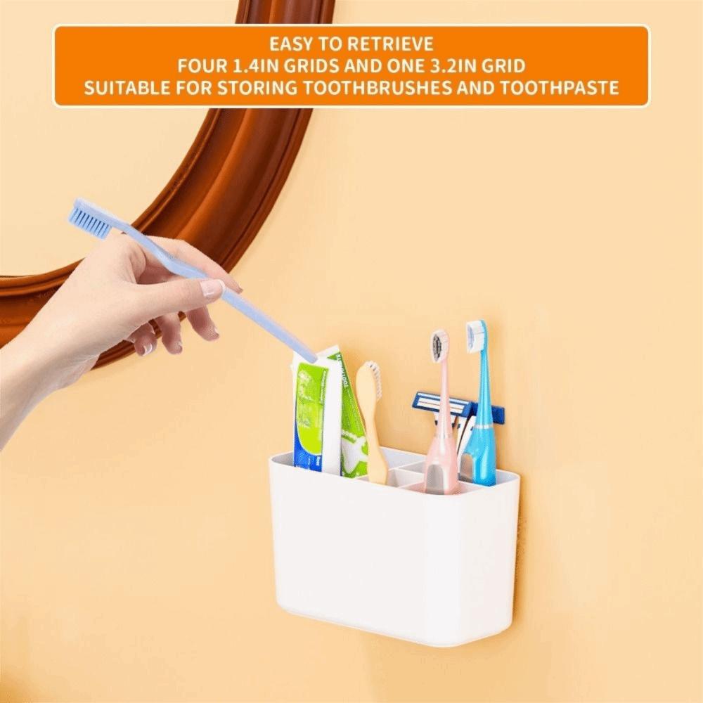 Plastic 5 Slots Toothbrush Organizer Drainable Wall Mounted Toothbrush Holder Space Saving with Divider Toothpaste Holder