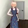 Vintage French V-neck Floral Dress Women's Summer New Seaside Vacation Sleeveless Vest Long Dress