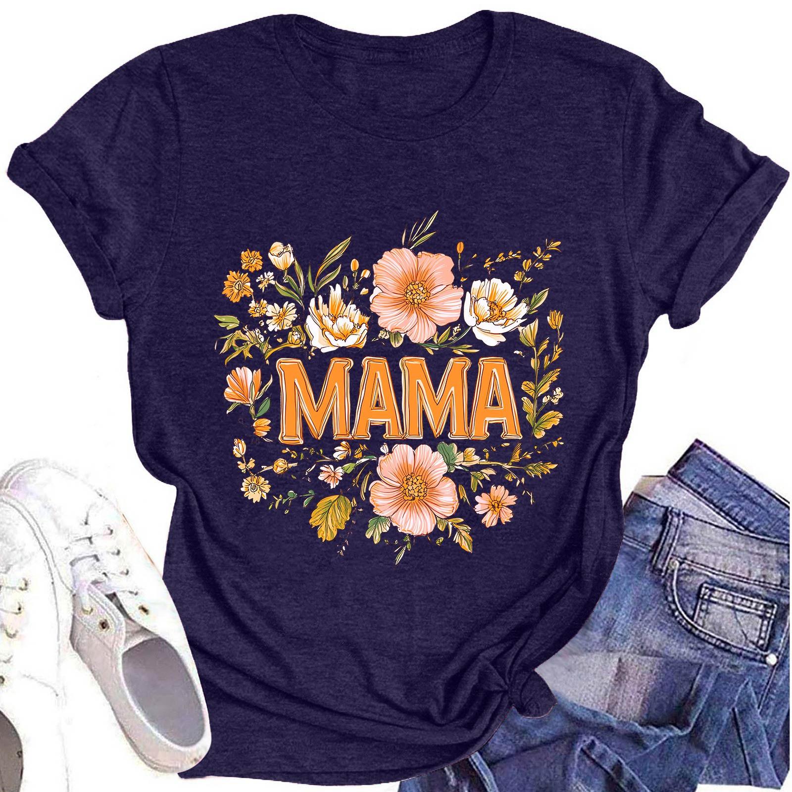 

Женская модная футболка с круглым вырезом и коротким рукавом, повседневный топ с принтом ко Дню матери XL тёмно-синий