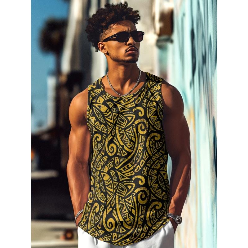 

Summer Round Neck 3D Retro Ethnic Printed Top Fashionable Casual Sleeveless Vest Men s T-shirts 6XL