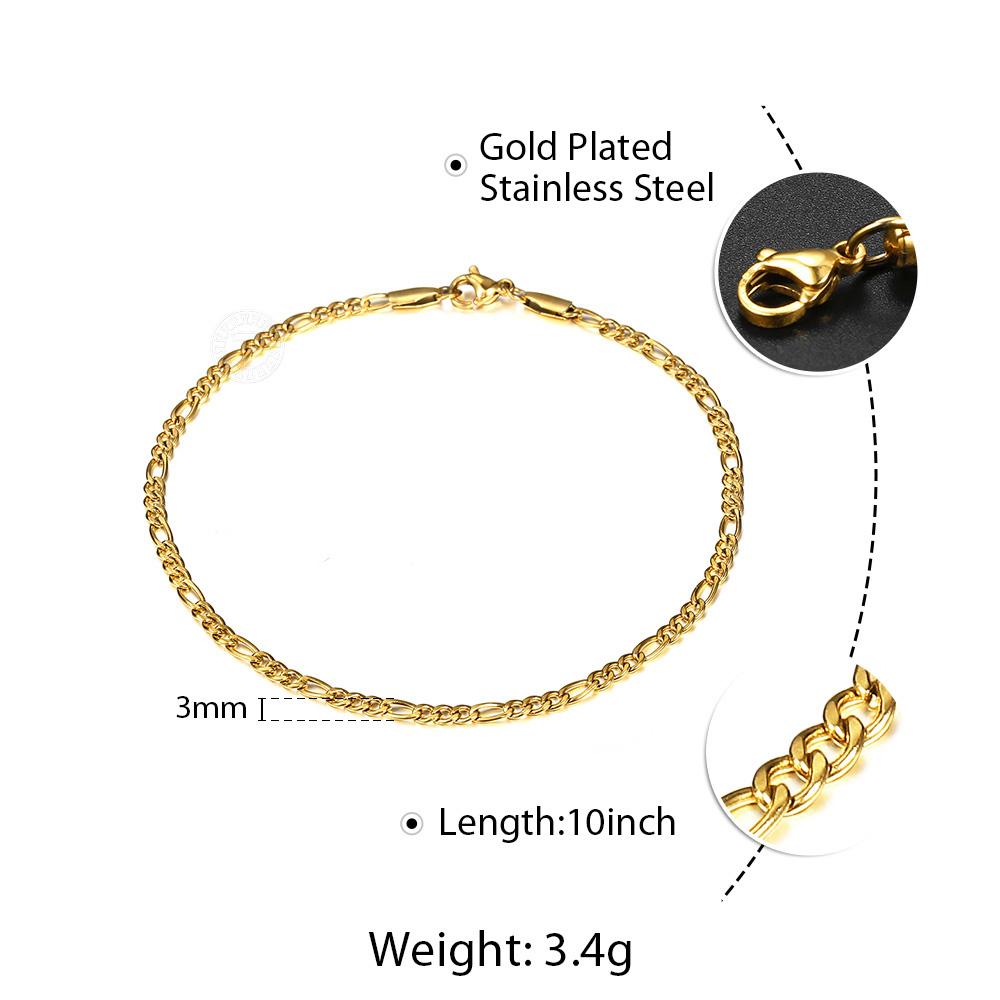 

Minimalist Metal Anklets Women Gold Color Stainless Steel Figaro Rope Curb Link Leg Chain Basic Chic Lady Girl Jewelry 10Inch