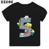 Hot Sale Different Car Print Funny Boys Clothes 1 2 3 4 5 6 7 8 9 Years Birthday Number Cartoon Kids T shirt Baby Girls TShirts