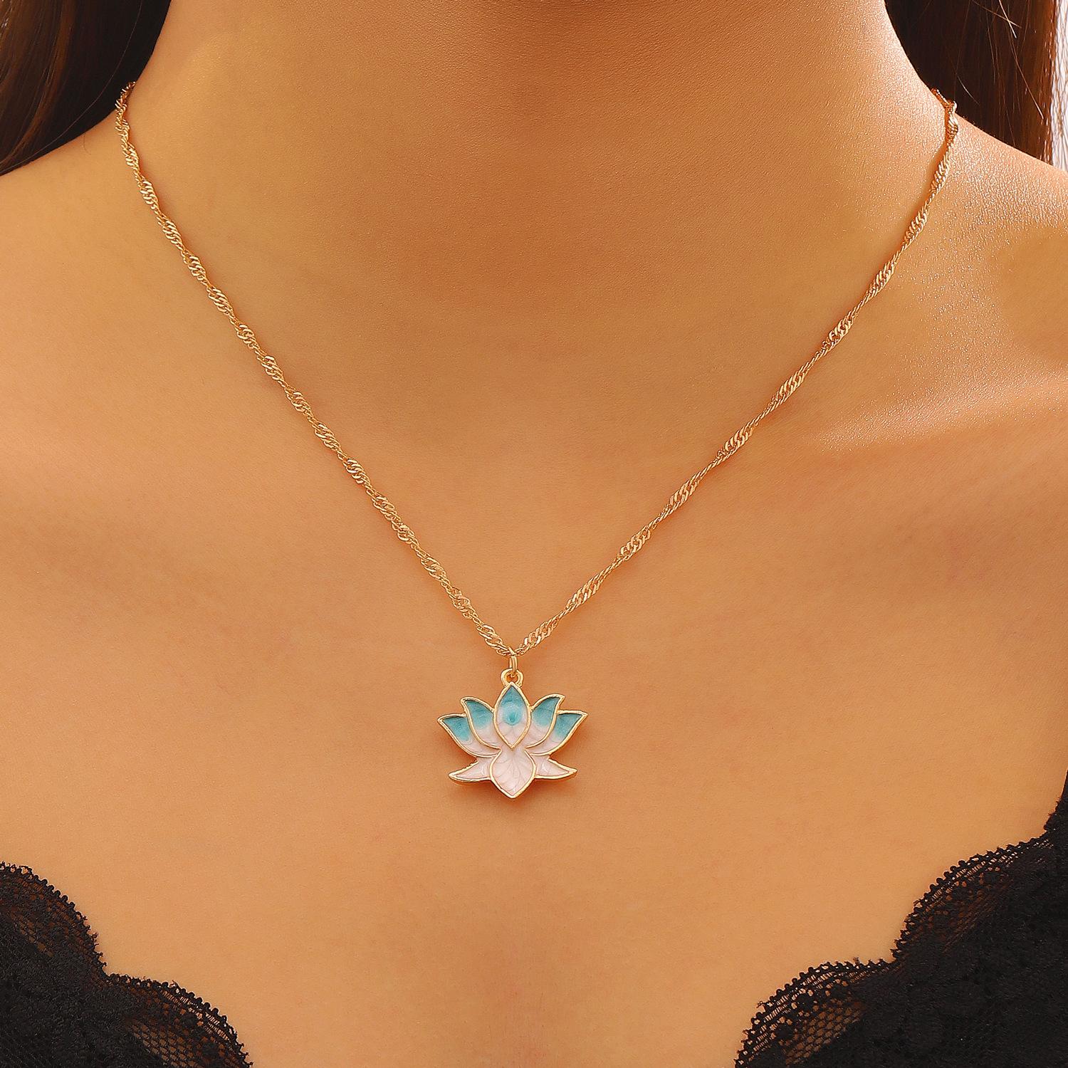 Chinese Style Colorful Glue Lotus Necklace Pink Lotus Seedpod Versatile Luxury Clavicle Chain Women Jewelry 2