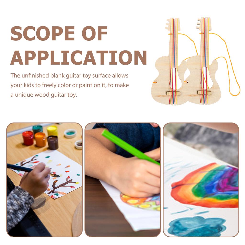 2 Pcs Baby Toys Woody Wooden Guitar Decor DIY Crafts Unfinished Music For Kids Graffiti Preschool