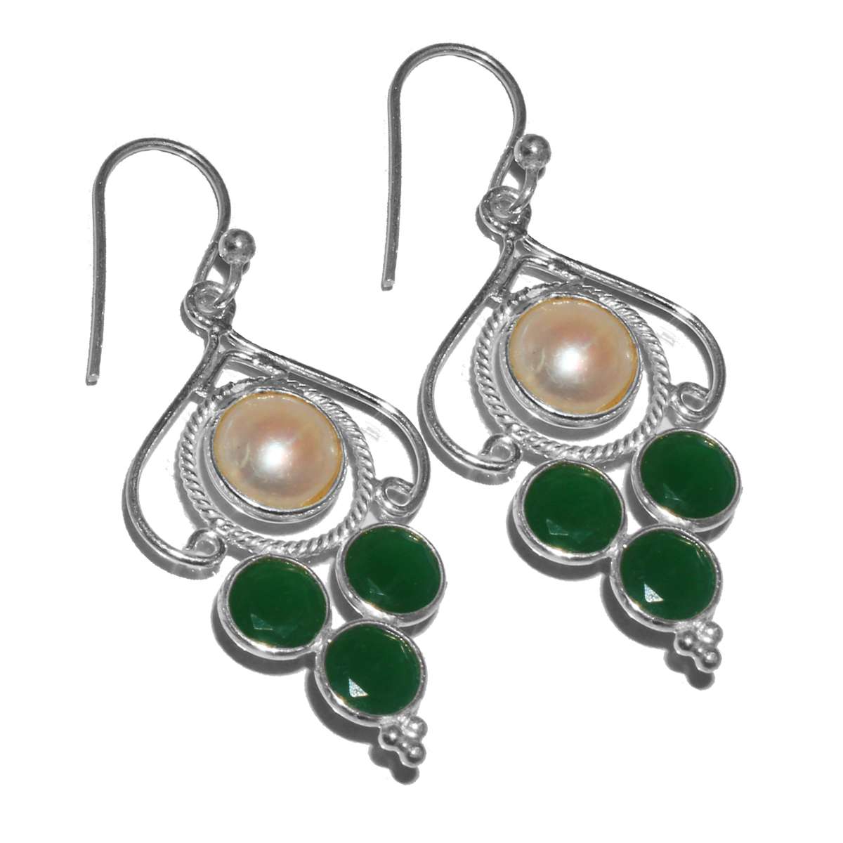 

Emerald, Pearl Gemstone Earrings Solid 925 Sterling Silver Handmade Earrings Jewelry Gift For Women And Girls E-2064