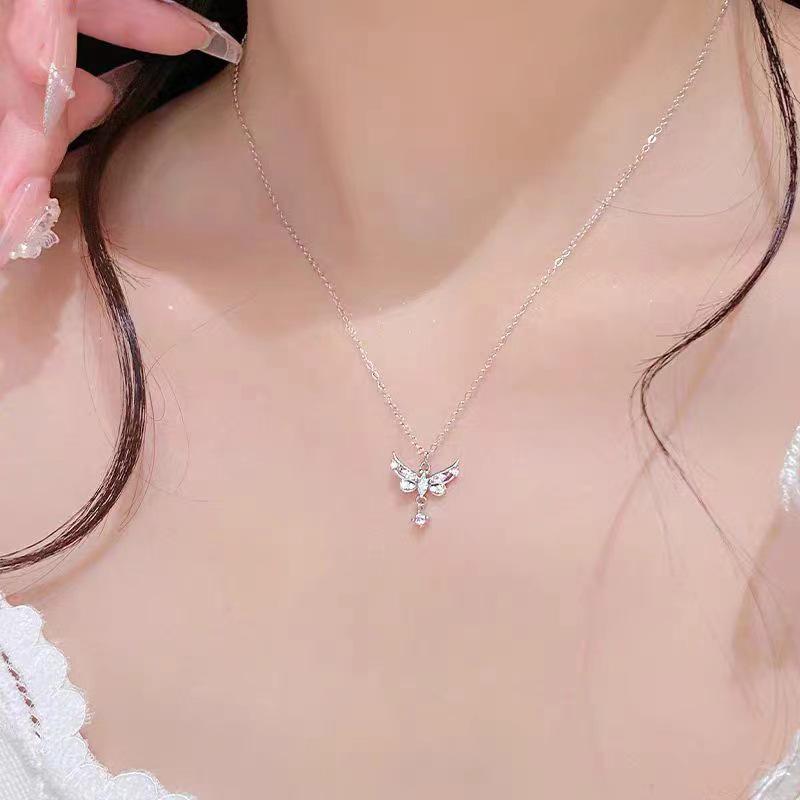 Love Butterfly Wings S999 Sterling Silver Tassel Clavicle Necklace - High-End Light Luxury, Versatile Women's Jewelry