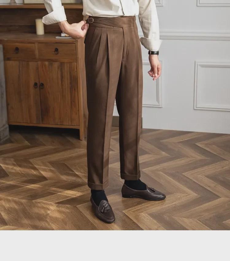 Men's Autumn British Style High-Waist Straight Trousers: Non-Iron, Loose Fit, Business-Casual Suit