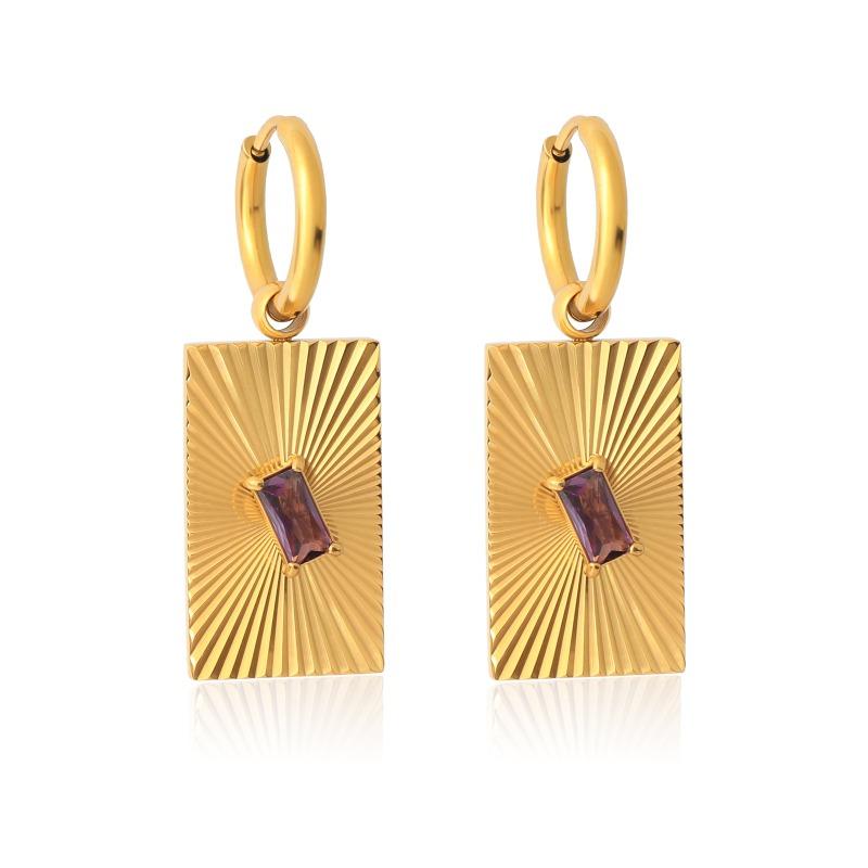 Retro Geometrische Ohrringe für Damen aus vergoldetem Edelstahl, eingelegt mit bunten Zirkonia, hochwertige gestreifte Ohrringe