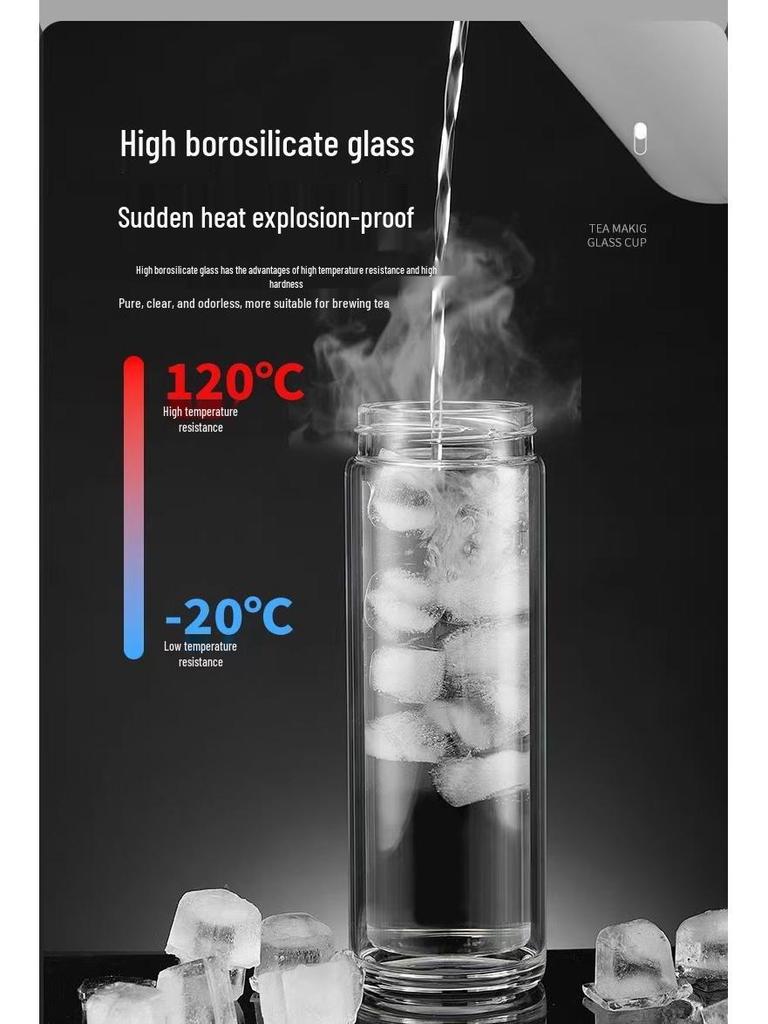 Magnetic Tea Infuser Double-Layer Glass Cup with Quick Open, One-Button Separation, and Car Mountability