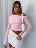 2025 Women's Asymmetrical One-Shoulder Solid Color Long Sleeve Slim Fit Cropped Top