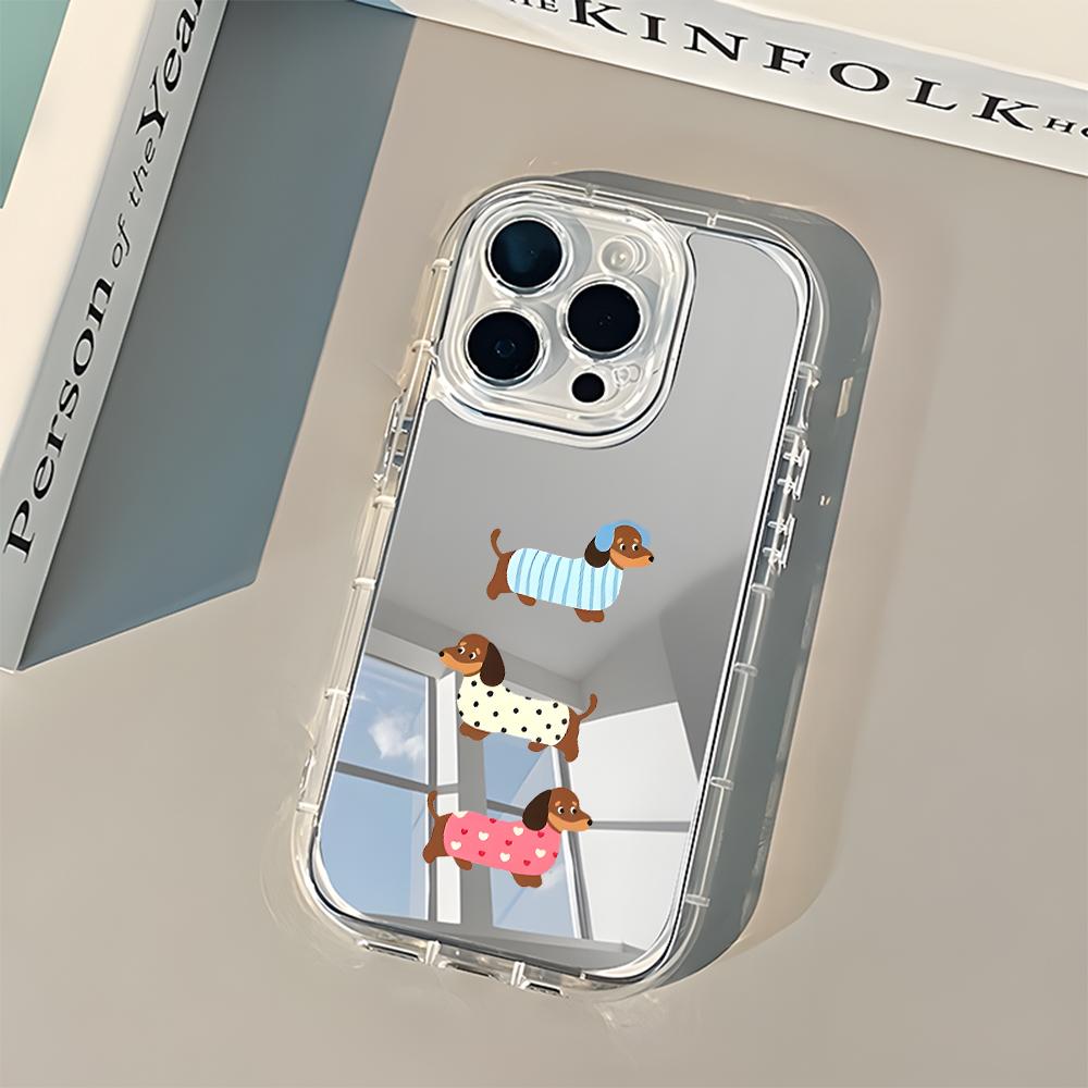 Cute Dachshunds Back Mirror Phone Case For iPhone 17 16 15 14 13 12 11 Pro Max Air X XR XS 7 8 Plus Shockproof Soft Cover