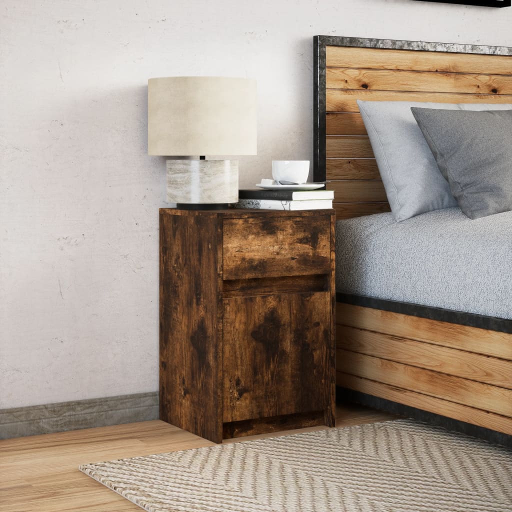 Nightstand with LED Lights Smoked Oak Wood Material