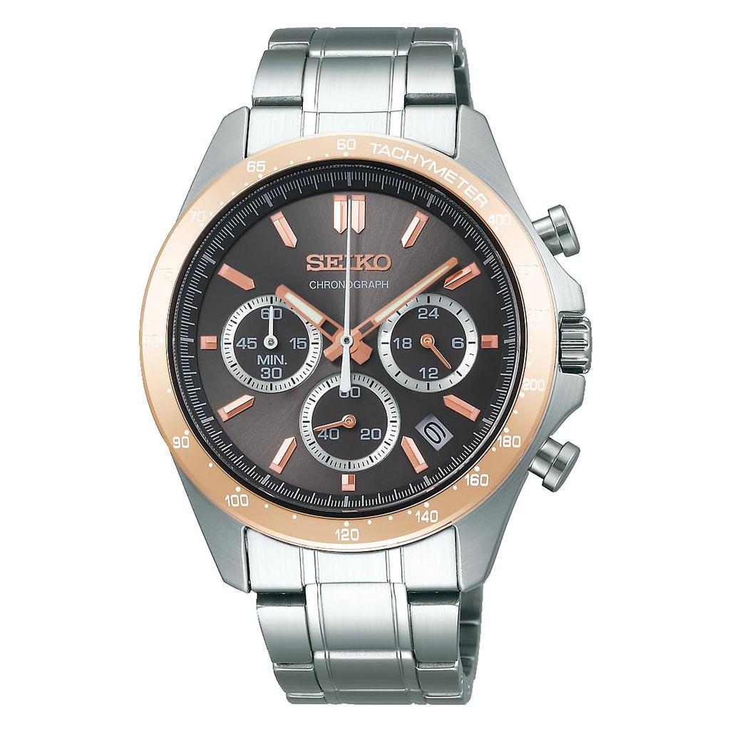 Seiko Watch SBTR026 Silver Quartz Chronograph Watch with Three Horizontal Lines Men's