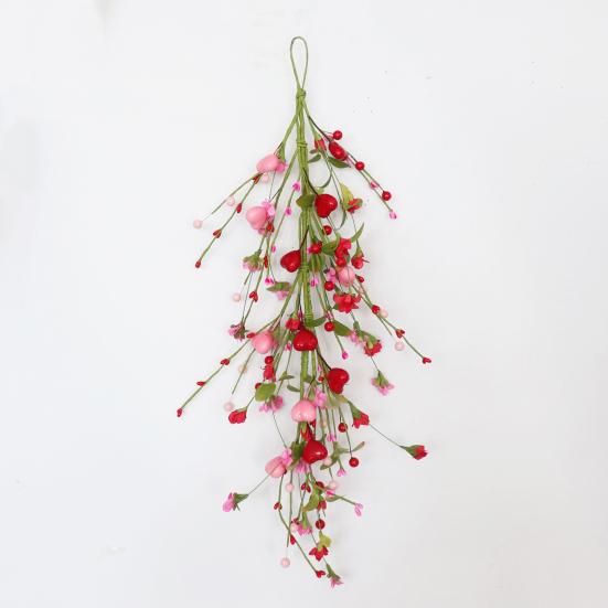 Valentines Day Heart Teardrop Swag for Front Door Artificial Red Pink Heart Shaped Berries Swag Wreath for Wedding Christmas Party Garden Patio