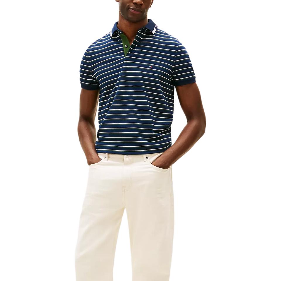 Tommy Hilfiger Logo Comfortable Versatile Striped Fashion Short Sleeve Polo Shirt Men Tops MW41605-0A4